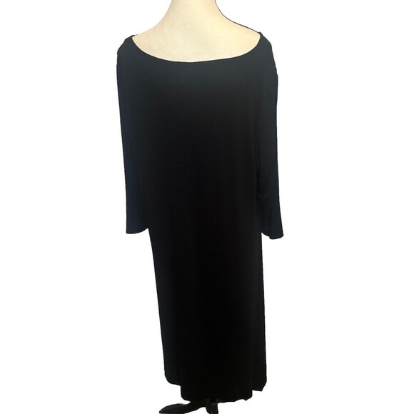 Women’s Tahari BLACK 3/4 Sleeve Rayon Spandex Midi Dress Stretchy Sz 2X - Picture 4 of 9